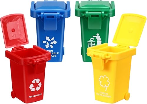 HANABASS Juego de 4 botes de basura de juguete, minibotes de basura en miniatura, juguete para automóvil, dormitorio, oficina, escritorio (4 colores)