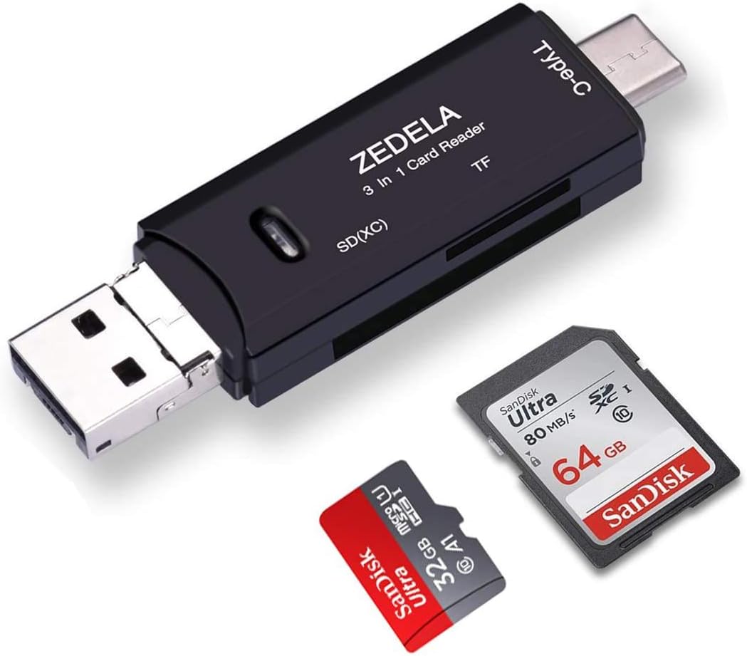 SD Micro SDTF Card Reader with Adapter 3-in-1 for USB-C/USB-A/Micro-USB Port,TF/SD Card Reader with OTG for MacBook Windows (USB-C SD Micro/SD Card Reader)