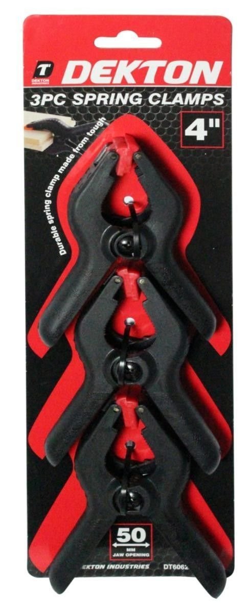 Dekton 3PC 4" Pro Clamp with 50mm Jaw Opening, Heavy Duty Rubber Non-Slip Grip, Durable Tough Plastic Construction, Hinged Jaws for Improved Grip on Uneven Surfaces, Ideal for Wood & DIY Projects