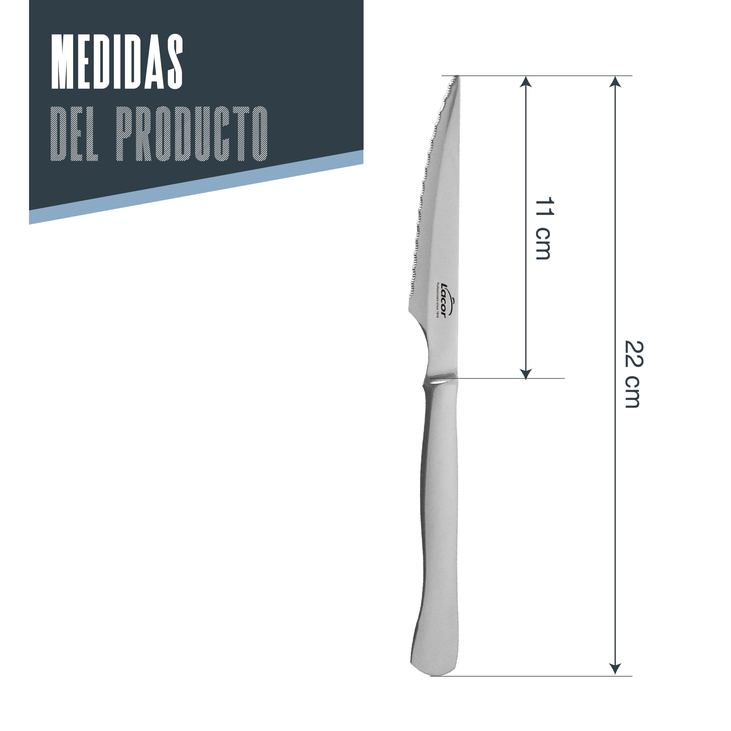 LACOR - 38241 - Set de cuchillos Monoblock,Filo serrado,Acero inoxidable, 6 piezas, 22 cm, Mango ergonómico