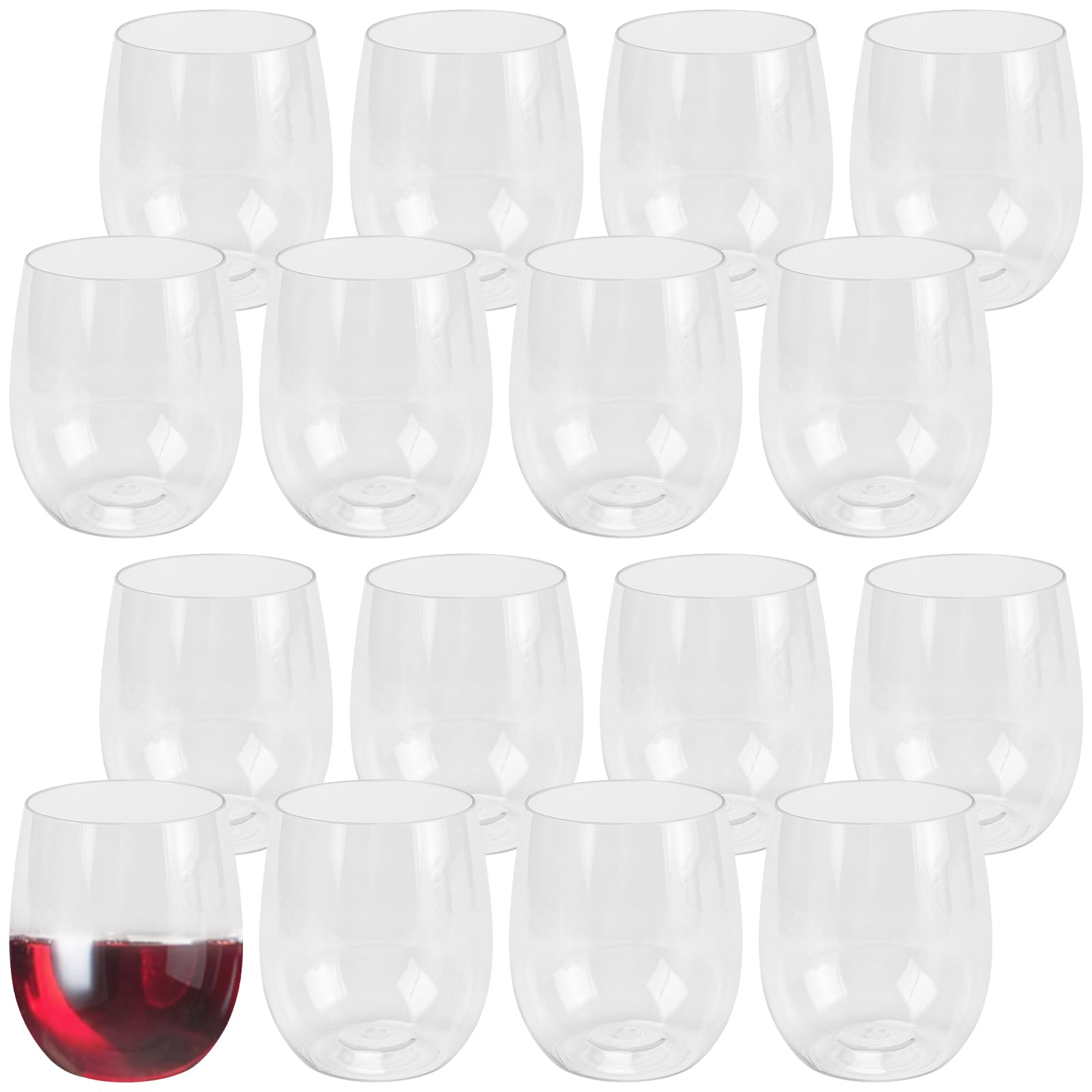 PINGEUI Lot de 16 verres à vin en plastique incassables, réutilisables et incassables pour mariage, fête, pique-nique, camping et piscine 350 ml