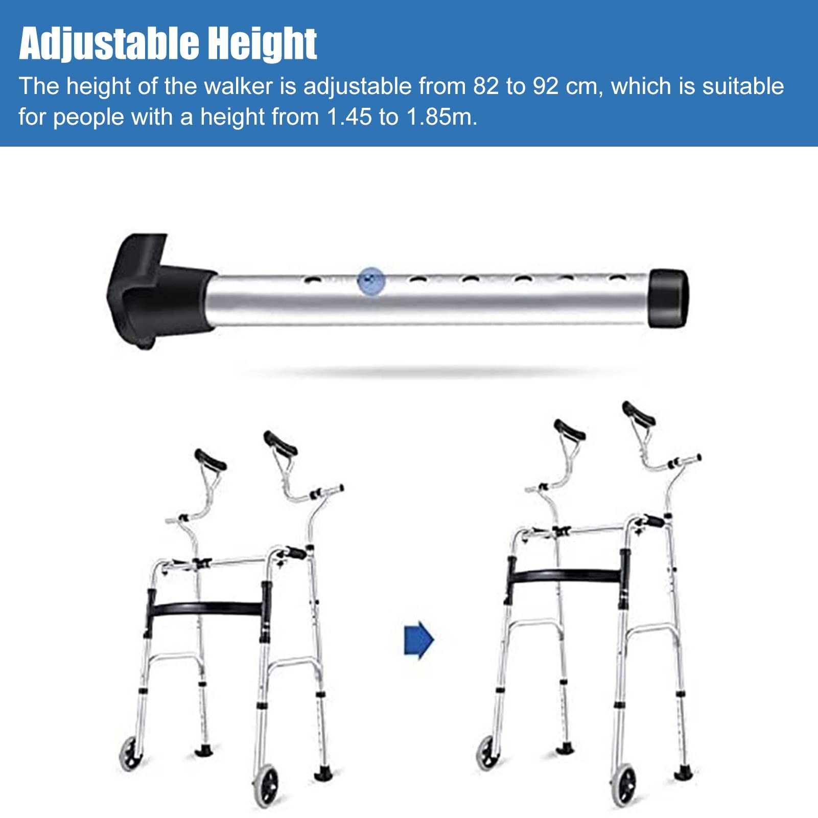 Deambulatore Rollator Deambulatori Verticali per Anziani con Sedile E Supporto Ascellare, Deambulatore Portatile Pieghevole/Ausilio per La Deambulazione per Persone Grandi O Disabili