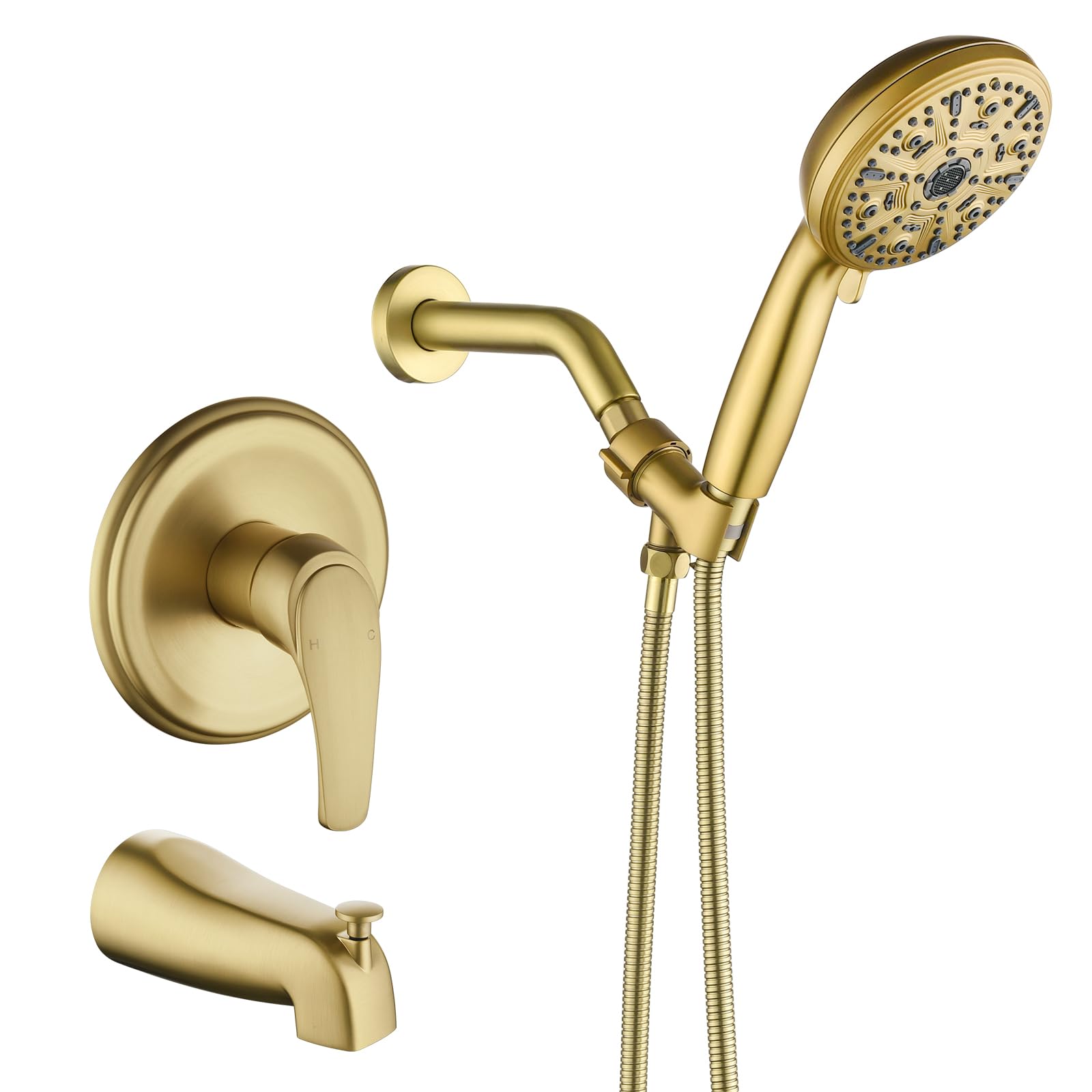 Tub Shower Faucet Set with 10 Spray Handheld Shower Brushed Gold Shower System with Tub Spout Single Handle 4.7 Inch Shower Handheld Shower Fixtures Tub and Shower Trim Kit