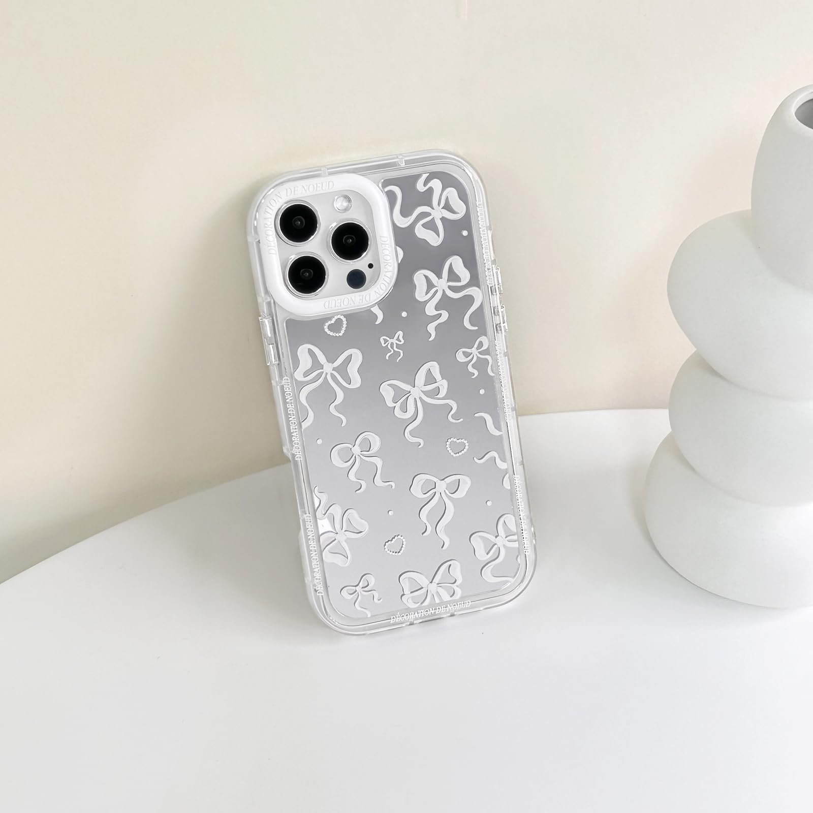 Niedliche IPhone 16 Pro Hülle Mit Schleife & Kirschen – Weiches TPU, Stoßfest, Weiß