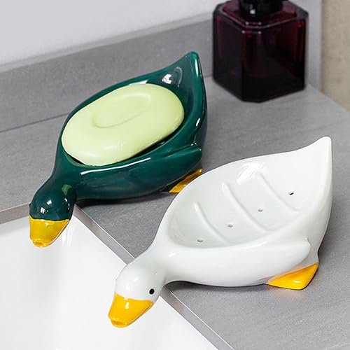Miniatura 3 de MANMAOHE Soporte de jabonera de cerámica con forma de pato lindo soporte de jabón autodrenante para ducha baño cocina fácil de limpiar mantiene el