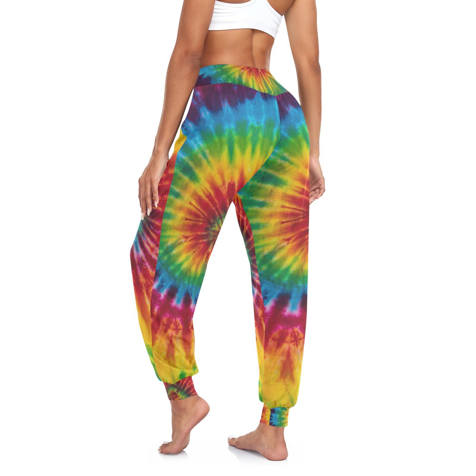 Aflyko Tie Dye Swirl Rainbow Dance Pants Boho Trousers Yoga Sweatpants Breathable Lounge Pants M