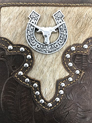 Western Genuine Tool Leather Cowhide Cow Fur Longhorn Mens Bifold Short Wallet in 2 colors (Brown)2