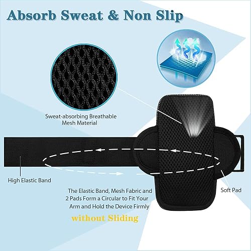 Miniatura 5 de Soporte para teléfono para correr, resistente al agua, para iPhone, Samsung y LG, 2 bolsillos, tamaño grande, banda elástica, bolsa de teléfono para