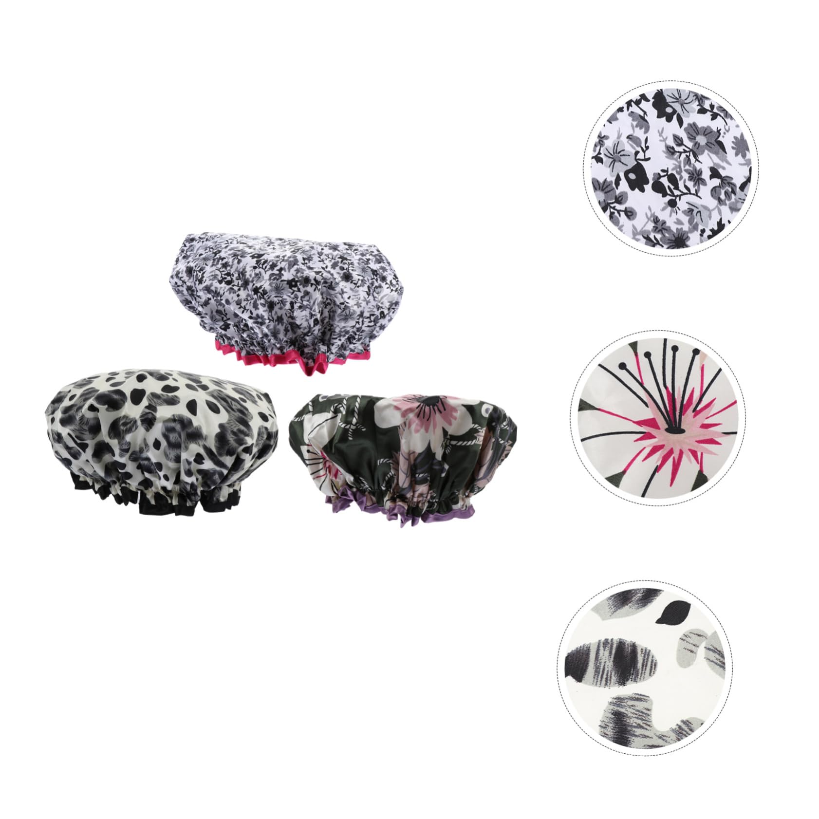 Healvian 9stücke Wasserdichte Duschhauben Aus Satin Für Damen Elastische Badekappen Doppellagig Langlebig Für Haarpflege Und Schlafschutz Verschiedenen Designs Lilien Kleine Schwarze