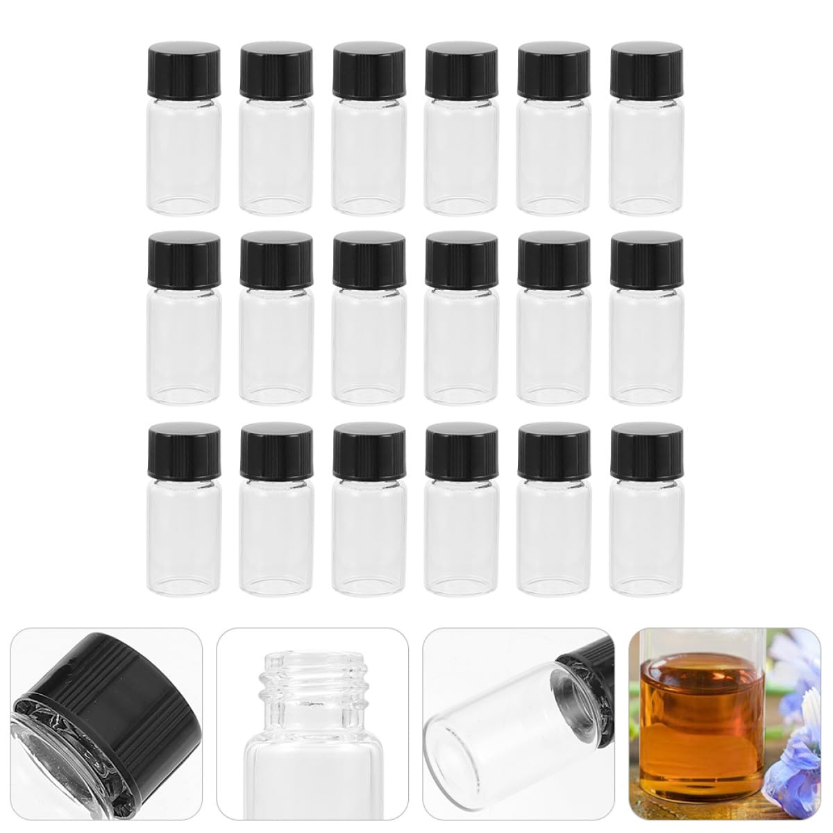 POPETPOP 30pièces Flacons Verre Transparents pour Huiles Essentielles et Échantillons avec Bouchons Flacons Vides pour Prélèvement Échantillons