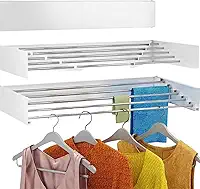 Varal De Parede Retratil Magico Secreto Tamanho 80cm Cor Branca Com 5 Varetas (Branco)