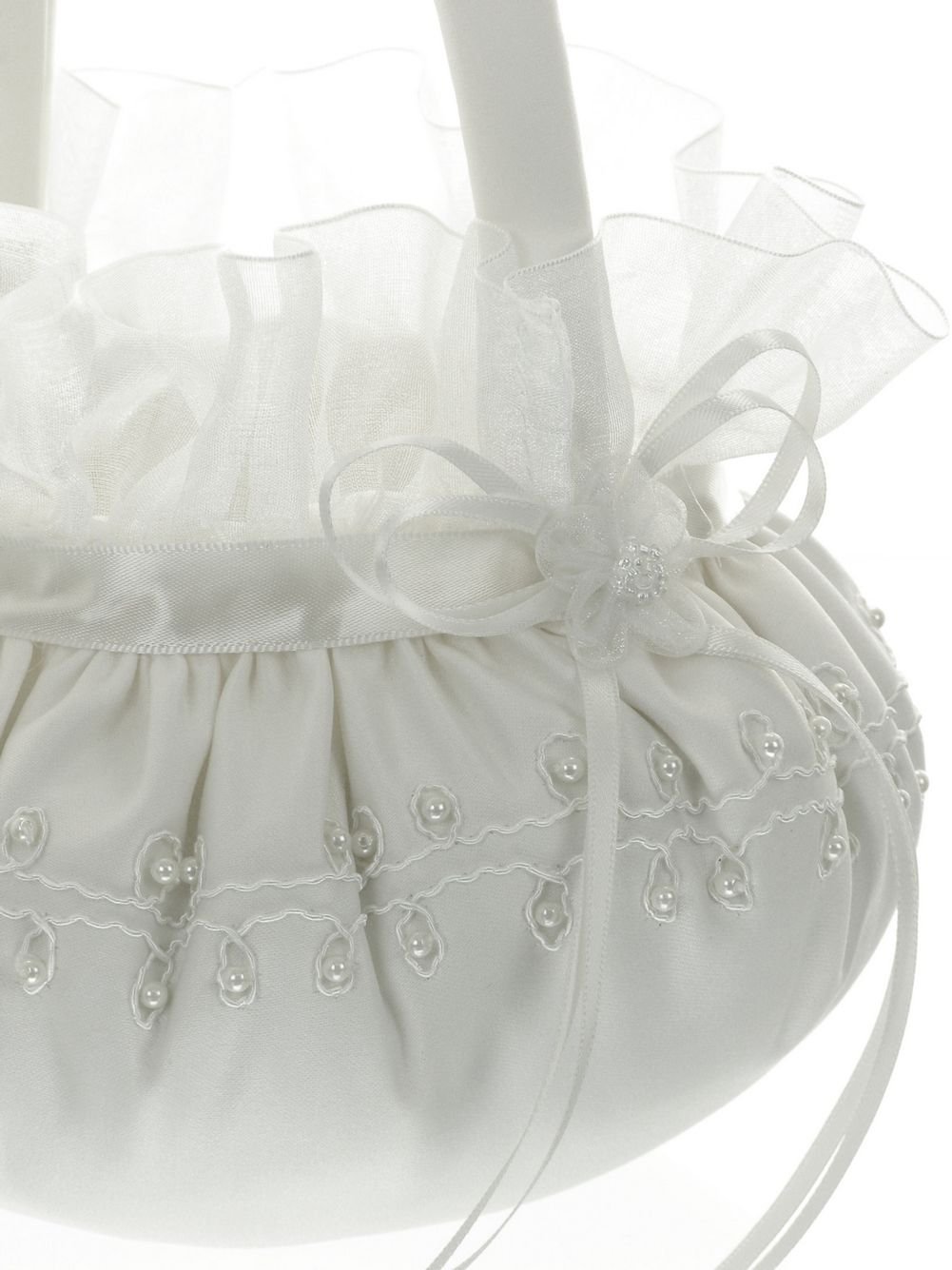 DivaDesigns Wedding Flower Girl Basket Embroidery Crystal Sequin White