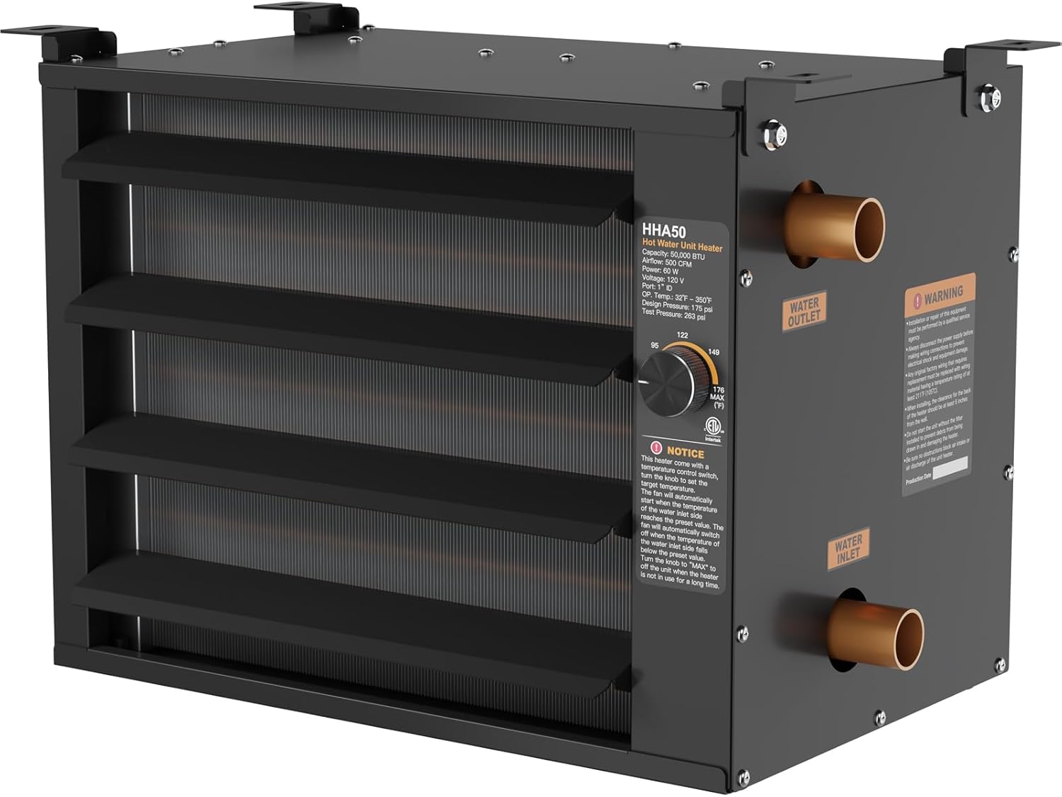 50,000 BTU Hydronic Hot Water Hanging Unit Heater with Water