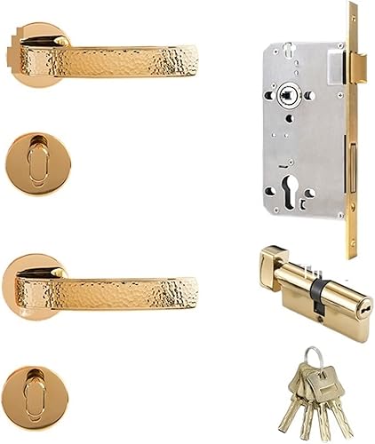 GLINEA Manija de latón martillado de estilo modernocerradura de puerta de habitación silenciosa, cerradura de puerta interior de moda, cerradura de