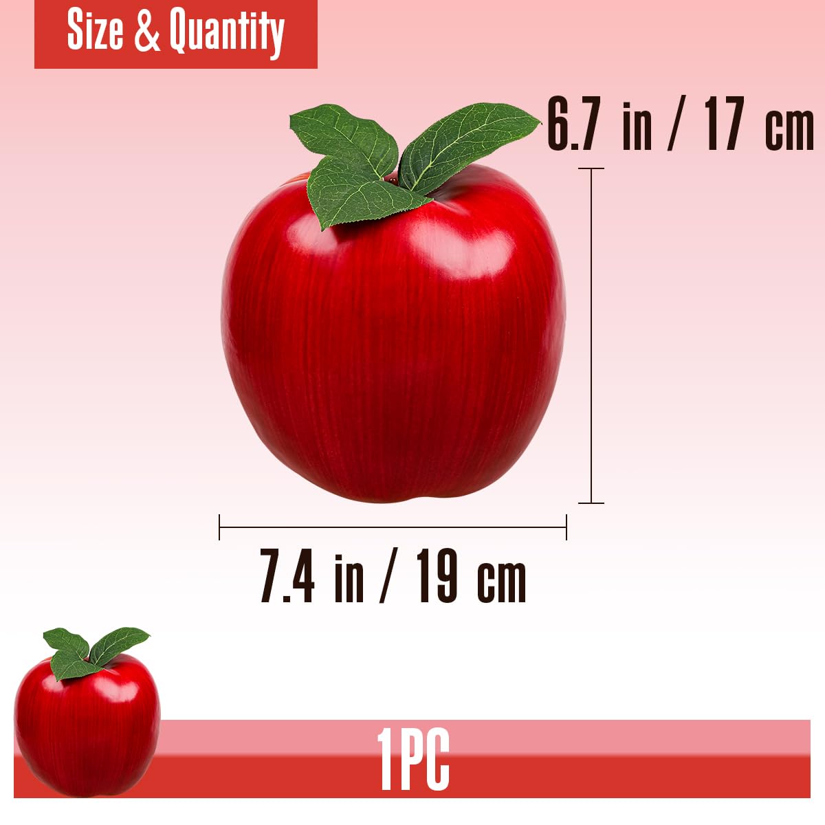 Folmywy Fake Artificial Fruit 6.7 Inch Faux Simulation Large Red Apple Lifelike Realistic Decoration Christmas Farmhouse Garden Kitchen Cabinet Table Festival Party Decor