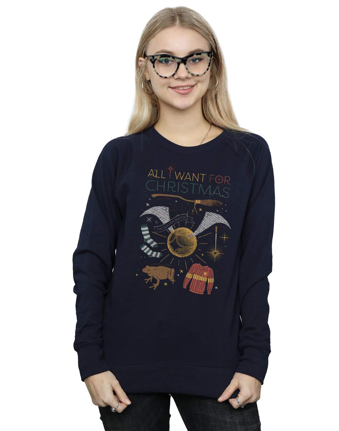 Harry Potter Women's Navy All I Want For Christmas Sweatshirt In Medium