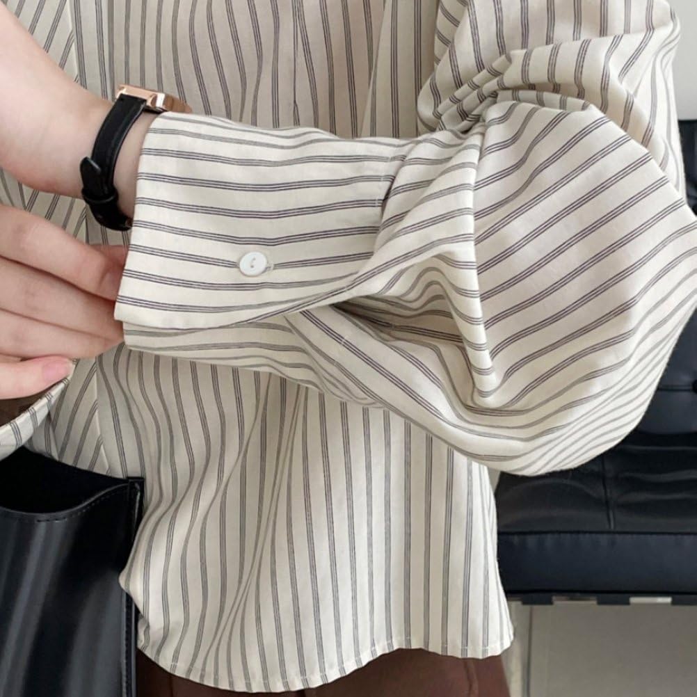 Blouses Élégantes Pour Femmes À Col Ruban Manches Longues Ajourées Fluides Rayées Pour Le Travail En Automne