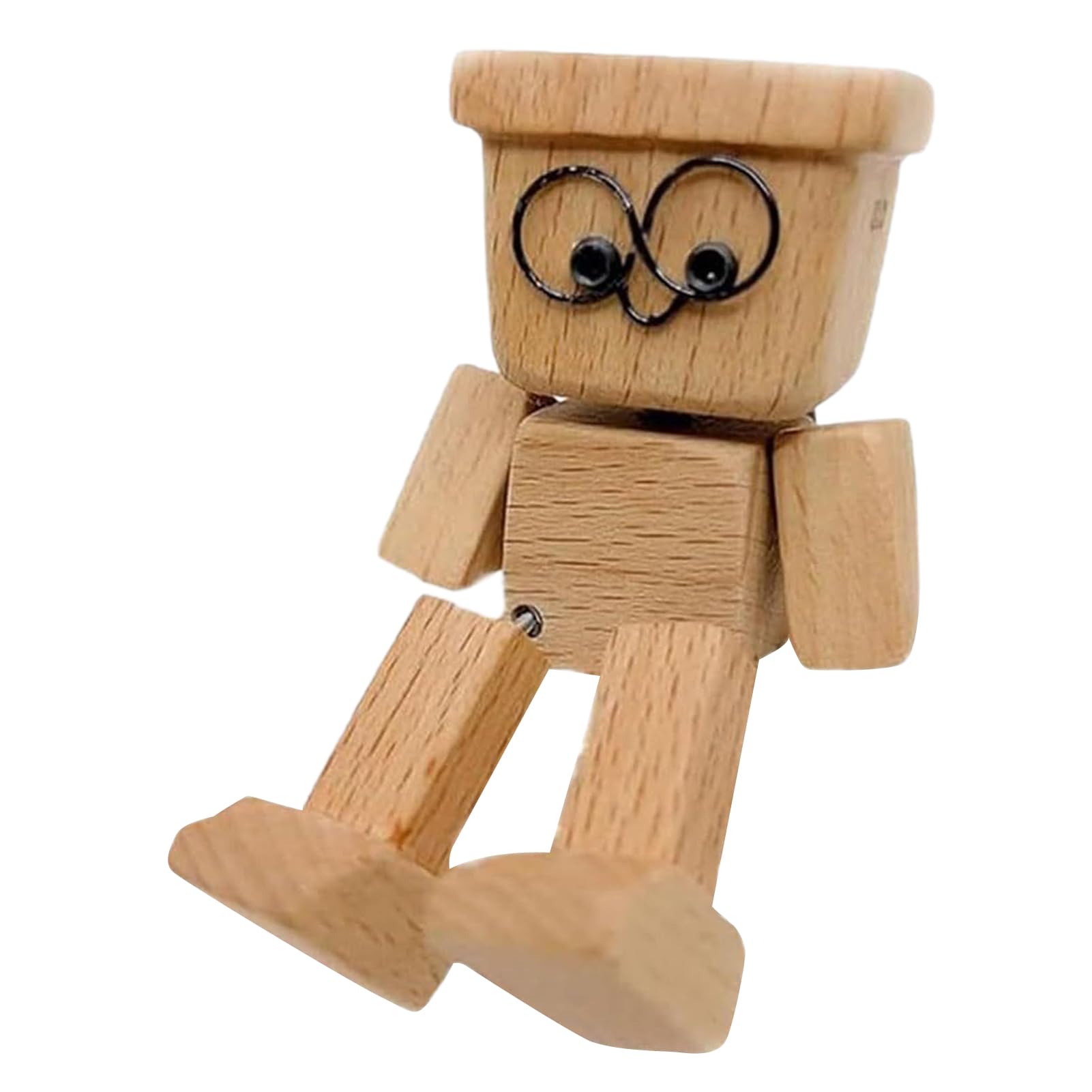 Handmade Shaking Wooden Man Figurine with Magnetic Expressions, Kinetic Dashboard & Desktop Decoration for Car Office Home, Fun Moving Limbs Wooden Doll Ornament (M)