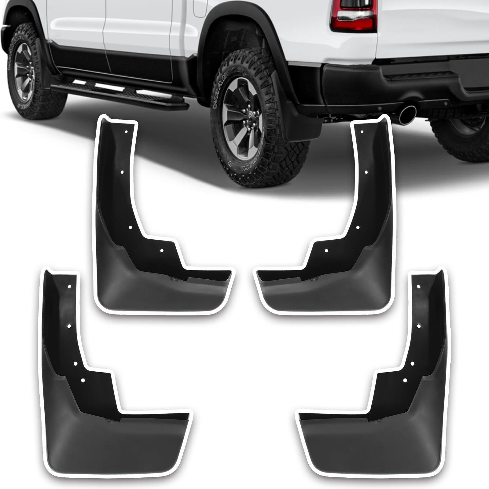 Mud Flaps for Trucks Mud Guards Compatible with 2019-2024 Dodge Ram 1500 82215488AB 82215489AB with Fender Flare 4pcs Splash Guards Front & Rear Side