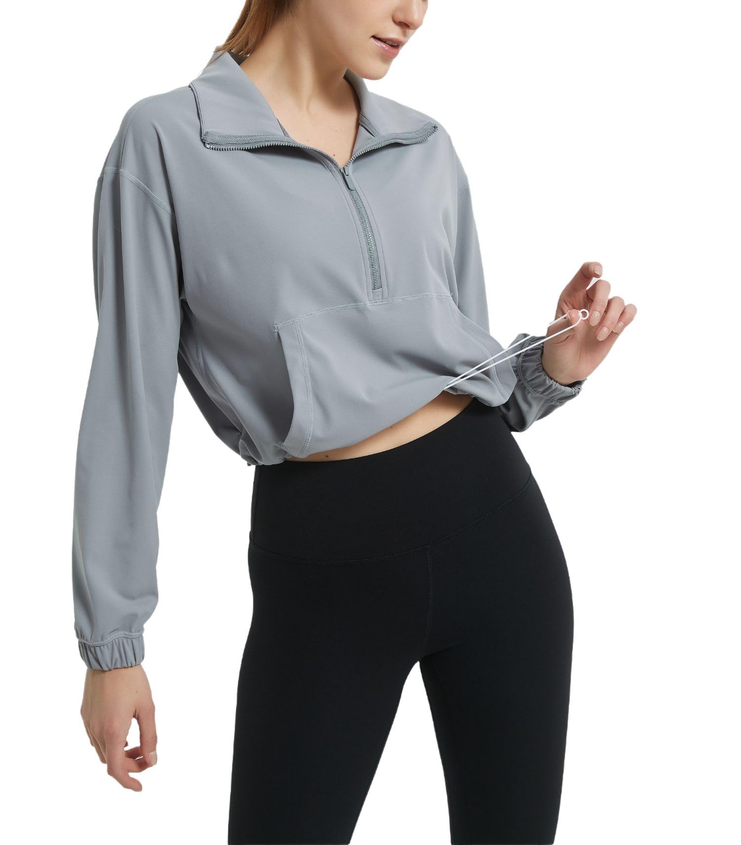 happlan Women's Half Zip Pullover Cropped Jackets Long Sleeve Athletic Running Yoga Workout Shirts for Women