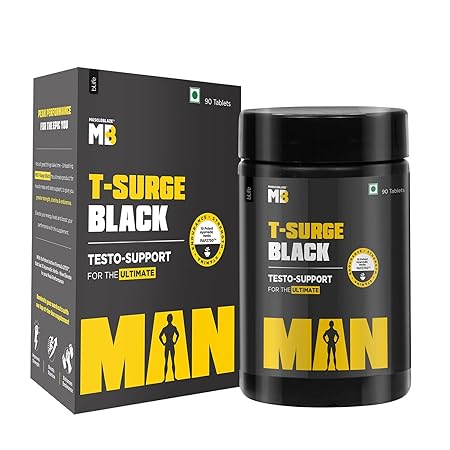 MuscleBlaze T-Surge Black, Testosterone Booster for Men with 12 Ayurvedic Herbs - Ashwagandha, Shilajit, Safed Musli, & Gokhru - for Strength, Stamina & Endurance, 90 Tablets