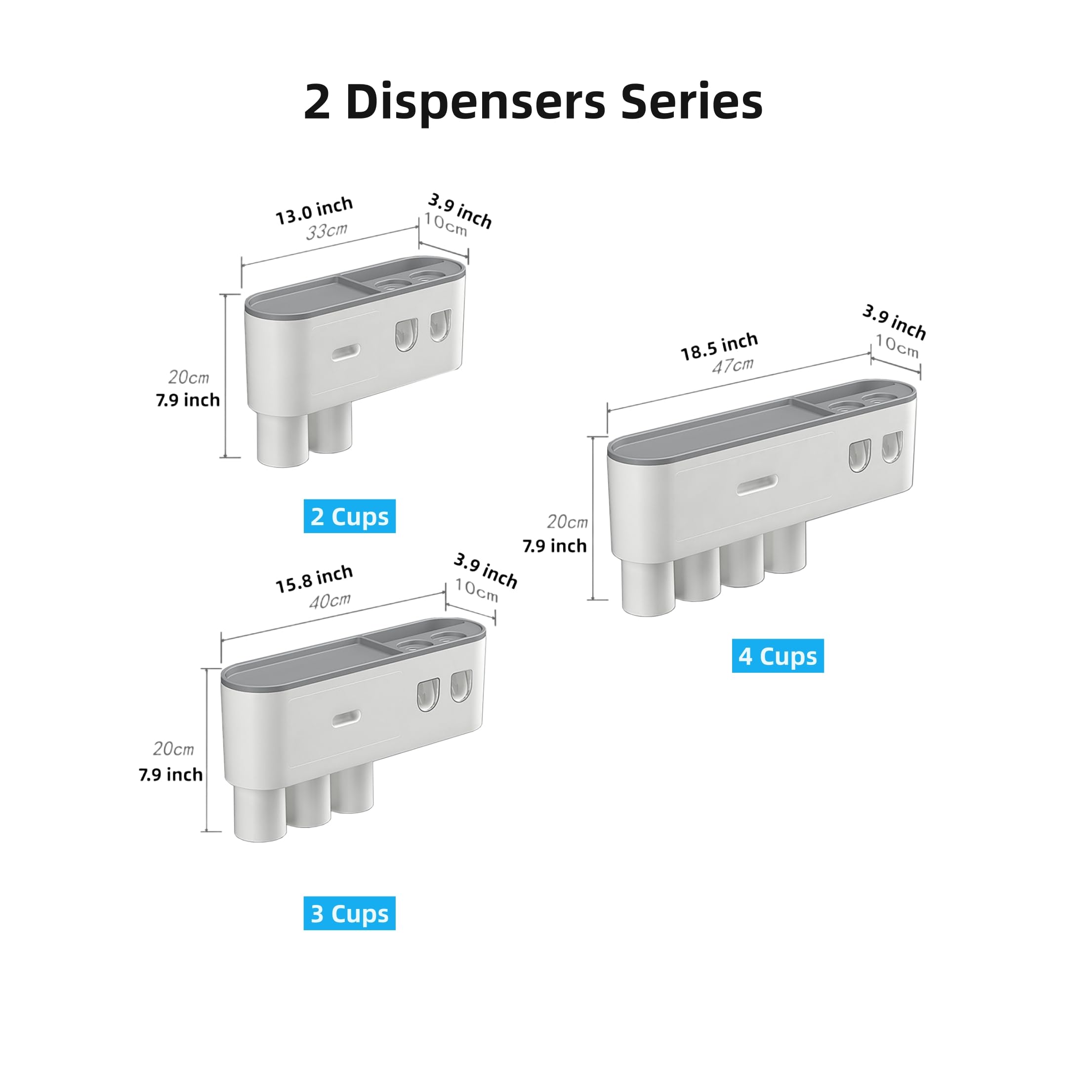 Soporte para cepillo de dientes montado en la pared sin taladro, estante de baño, con dispensadores automáticos de pasta de dientes, 6 ganchos para cepillo, tazas magnéticas, 1 organizador