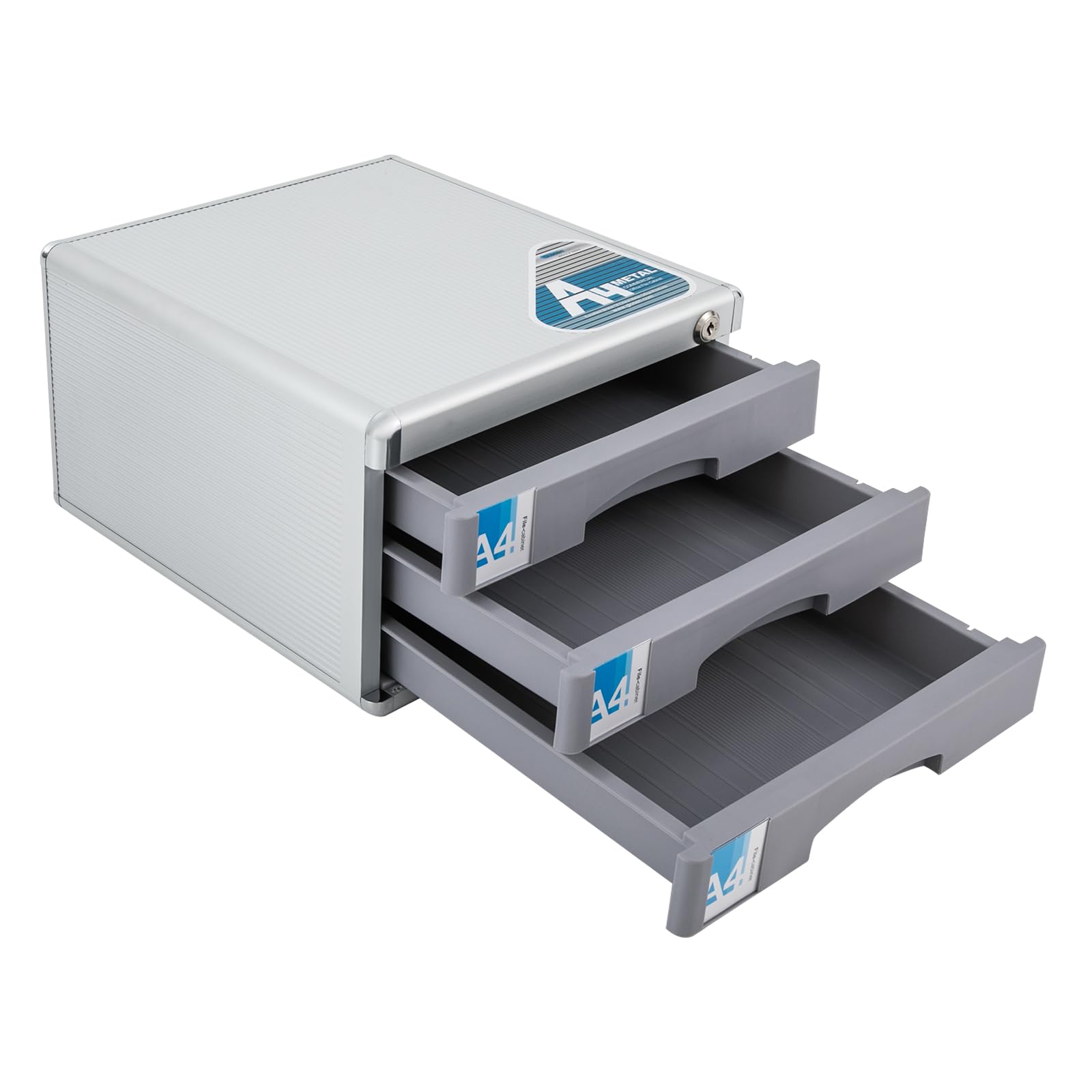 Organizer per cassetti da desktop, in lega di alluminio, organizer per cassetti con serratura, armadietto, cassetto portaoggetti, organizer da scrivania per la conservazione di carta da ufficio