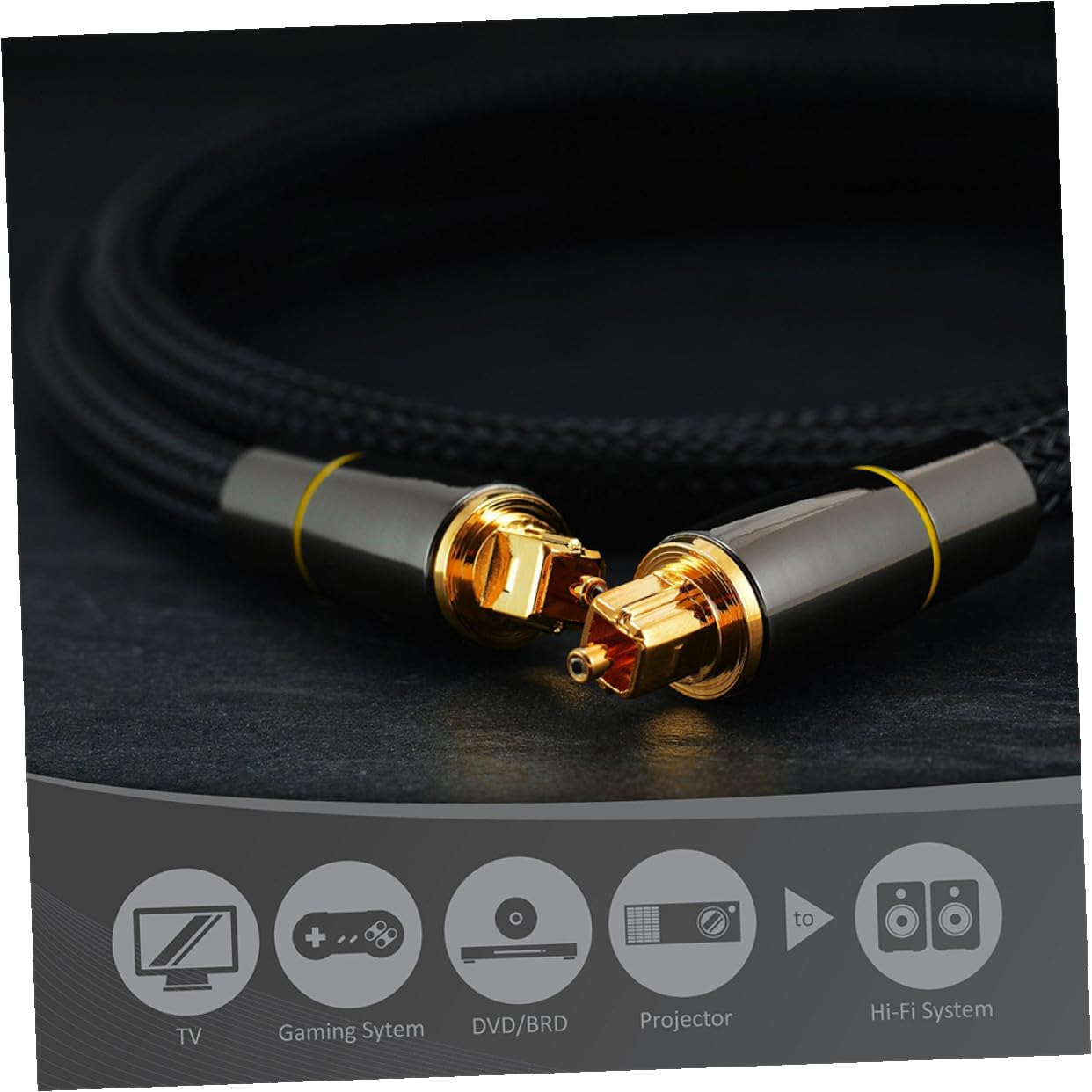 Câble Audio Optique Numérique 20m Mâle-mâle en Fibre Optique Noir