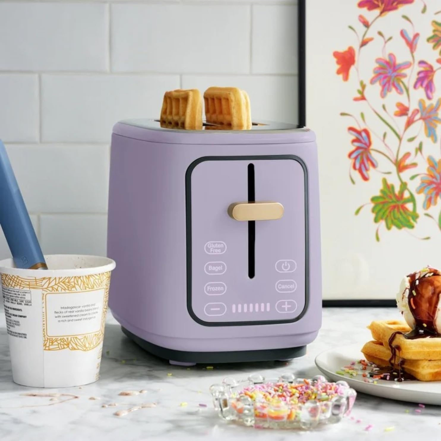 2 Slice Toaster, Touch-Activated Display, Extra Wide Slots, Bagel Function, Stainless Steel Kitchen (Lavender)