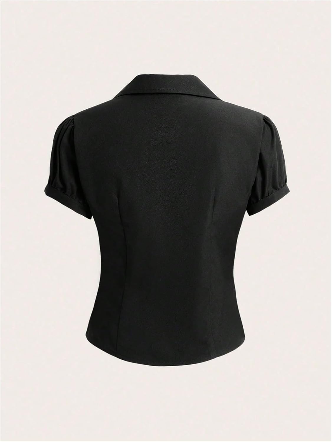 Women's Summer Puff Sleeve Ruched Blouses Button Down Collared Y2k Shirts Going Out Tops - Image 2