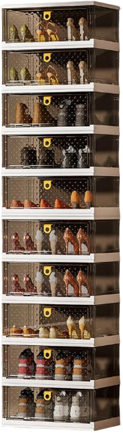 GarveeHome Shoe Boxes Stackable Transparent Foldable Shoe Cabinet Plastic Shoe Storage Space Saving Folding Shoe Organiser