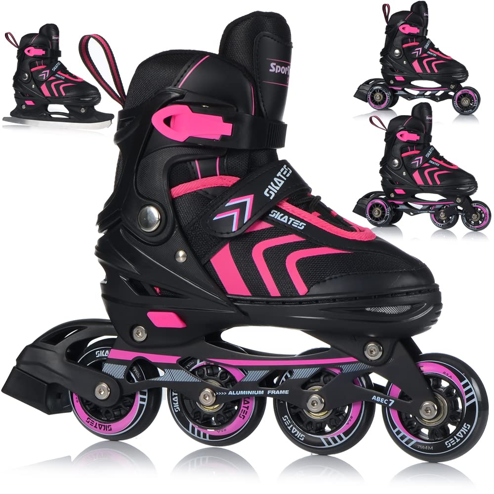 Pattini in linea 4 in 1, pattini in linea regolabili, per bambini e adulti, cuscinetti ABEC7, taglie 29-43