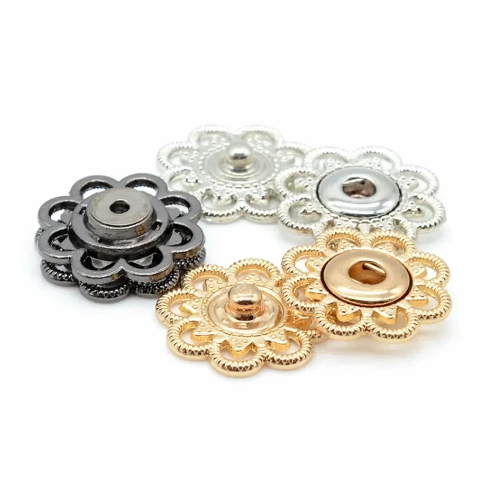 Broches para Tela, 6 Juegos de Botones a presión con diseño Flores, Cierres metálicos Vintage for Coser en Chaquetas, Vaqueros, Manualidades y Costura(Silver,21MM)