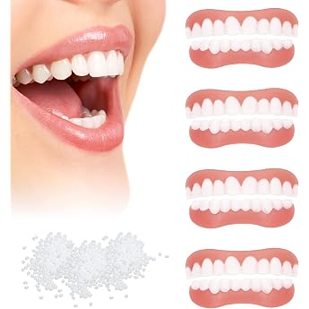 4 Pairs of Fake Teeth False Teeth Veneers Cosmetic Tooth Cover Artificial Dentures Temporary Teeth Temporary Teeth for Women and Men