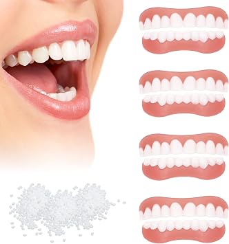 VEGCOO 4 Pairs Dentures Cosmetic Veneer False Teeth Veneers White Dentures for Women Men Comfortable Protect Your Teeth and Regain Confident Smile