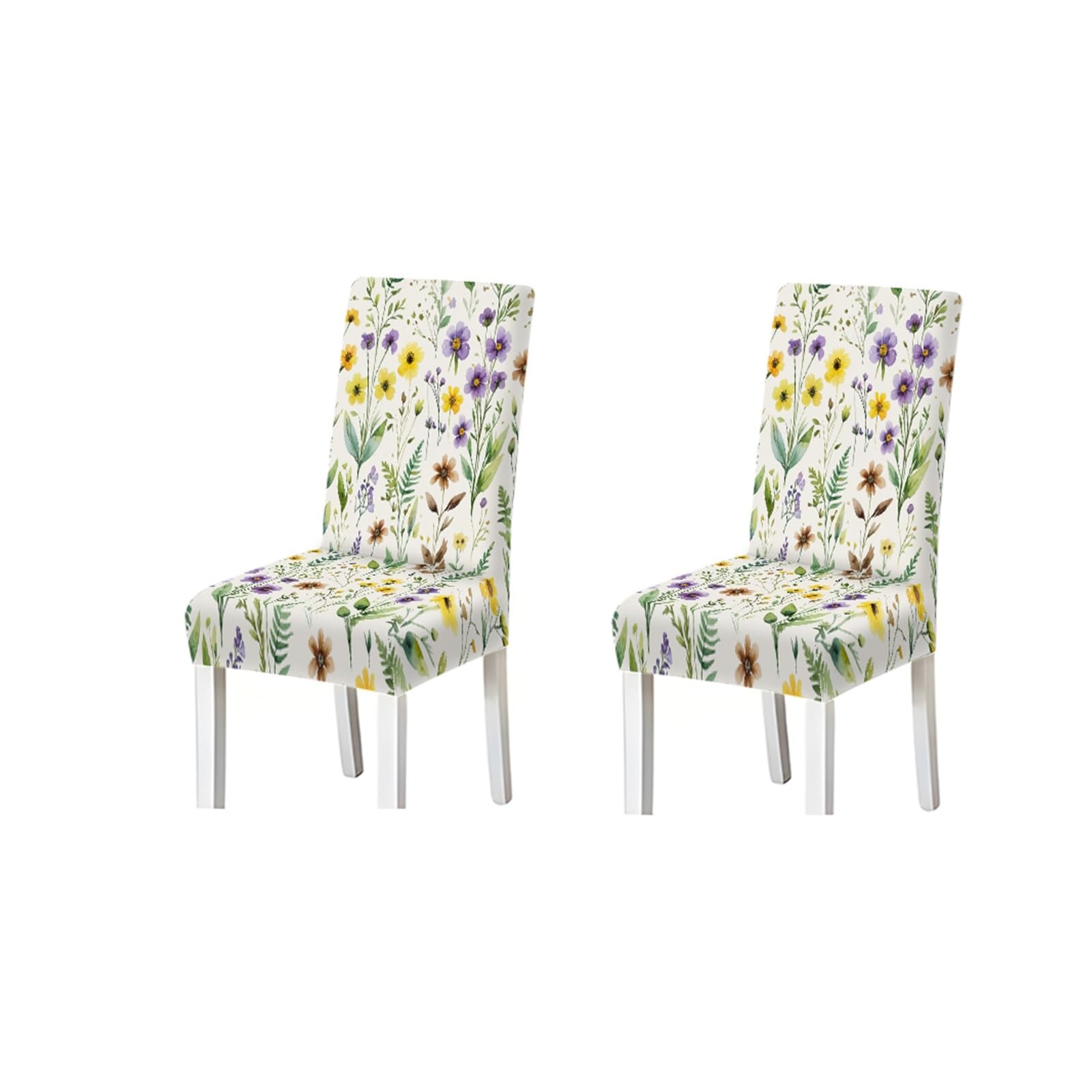 KXUAUV Dining Chair Covers 2/4/6 Pieces, Stretch Wildflower Pattern On White, For Kitchen Dining Room Nordic Decor Seat Protectors for Restaurant Hotel Party(2PCS Chair cover)