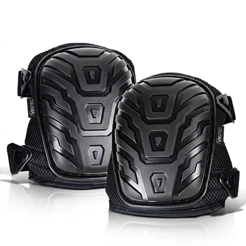 Veltec Rodilleras de alta calidad para el trabajo con espuma suave y cojín de gel, almohadillas resistentes y correas antideslizantes ajustables, protección profesional y cómodas para construcción,