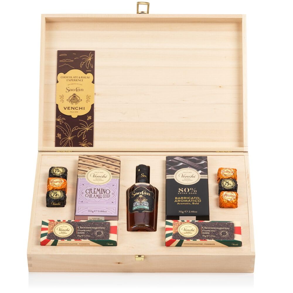 Venchi, Chocolate & Rhum Experience, 332 gr, Cioccolato e Rhum Sao Can Riserva Originale Invecchiata 20 Anni, Senza Glutine, Senza Conservanti e Coloranti, Idea Regalo