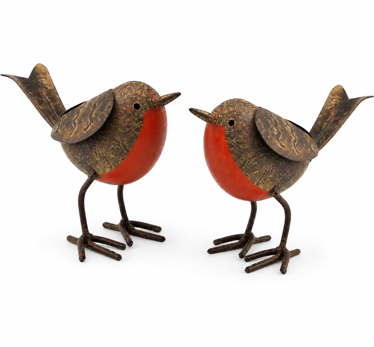 Berpar Pack of 2 Rustic Metal Robin Garden Ornaments – Vintage Tin Bird Outdoor Decor, Weather Resistant Distressed Finish, Decorative Robin Statues for Patio, Planters, Flower Beds & Garden Gift