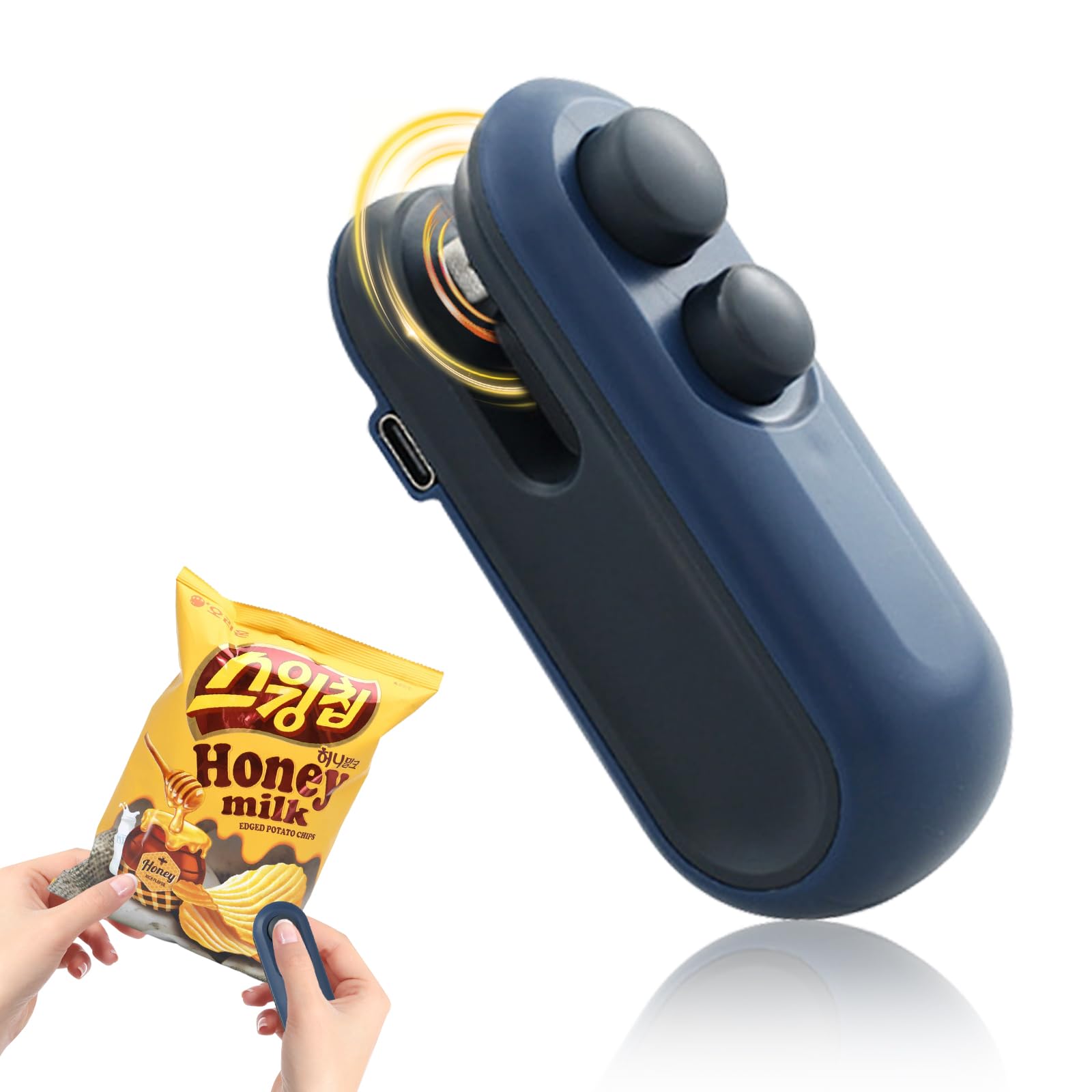 Mini Bag Sealer, USB-C rechargeable Bags Sealer, 2 in 1 Bag Sealer Heat Seal with Cutter and Magnet, Mini Bag Resealer Machine for Plastic Bags Snack Bags (Blue)