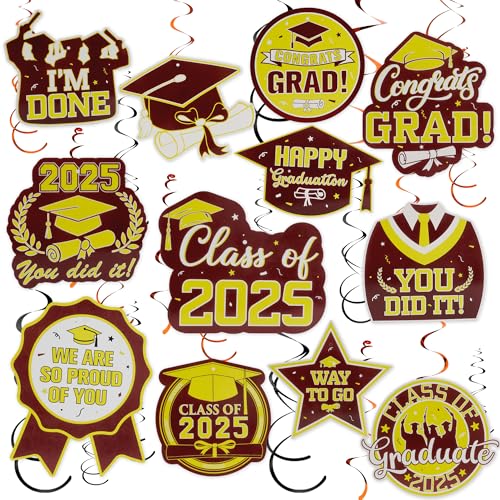 Image of Graduation Hanging Swirls, Graduation Decorations Class of 2025 30 PCS Maroon and Gold Graduations Party Decoration Congrats Grad Hanging Swirls Ceiling Streamers for School Graduations Party Supplies