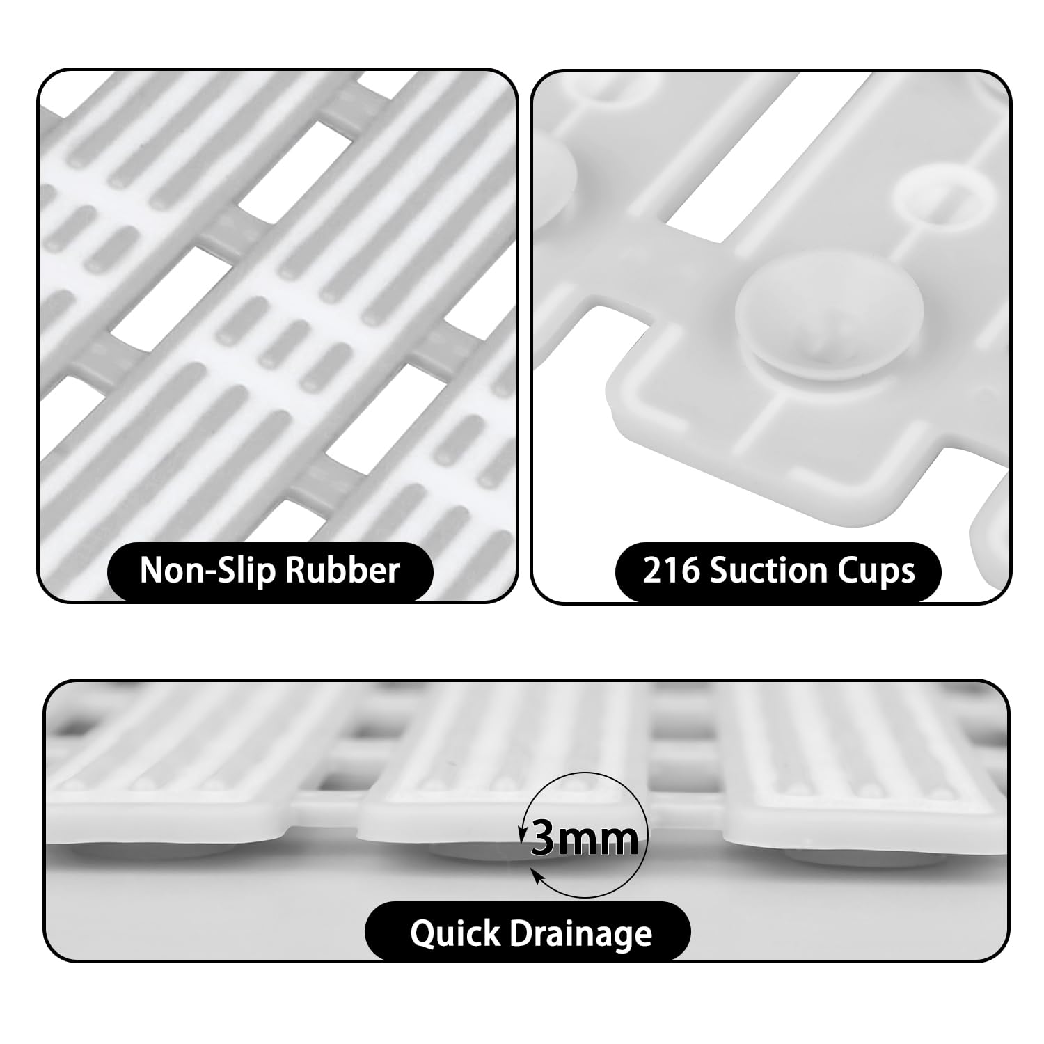 Tapis de Baignoire Antidérapant 90x40cm | Tapis de Douche avec Ventouse Puissante, PVC Tapis de Bain Résistant aux Moisissures, sans BPA & Latex, Lavable en Machine (Gris-Blanc)