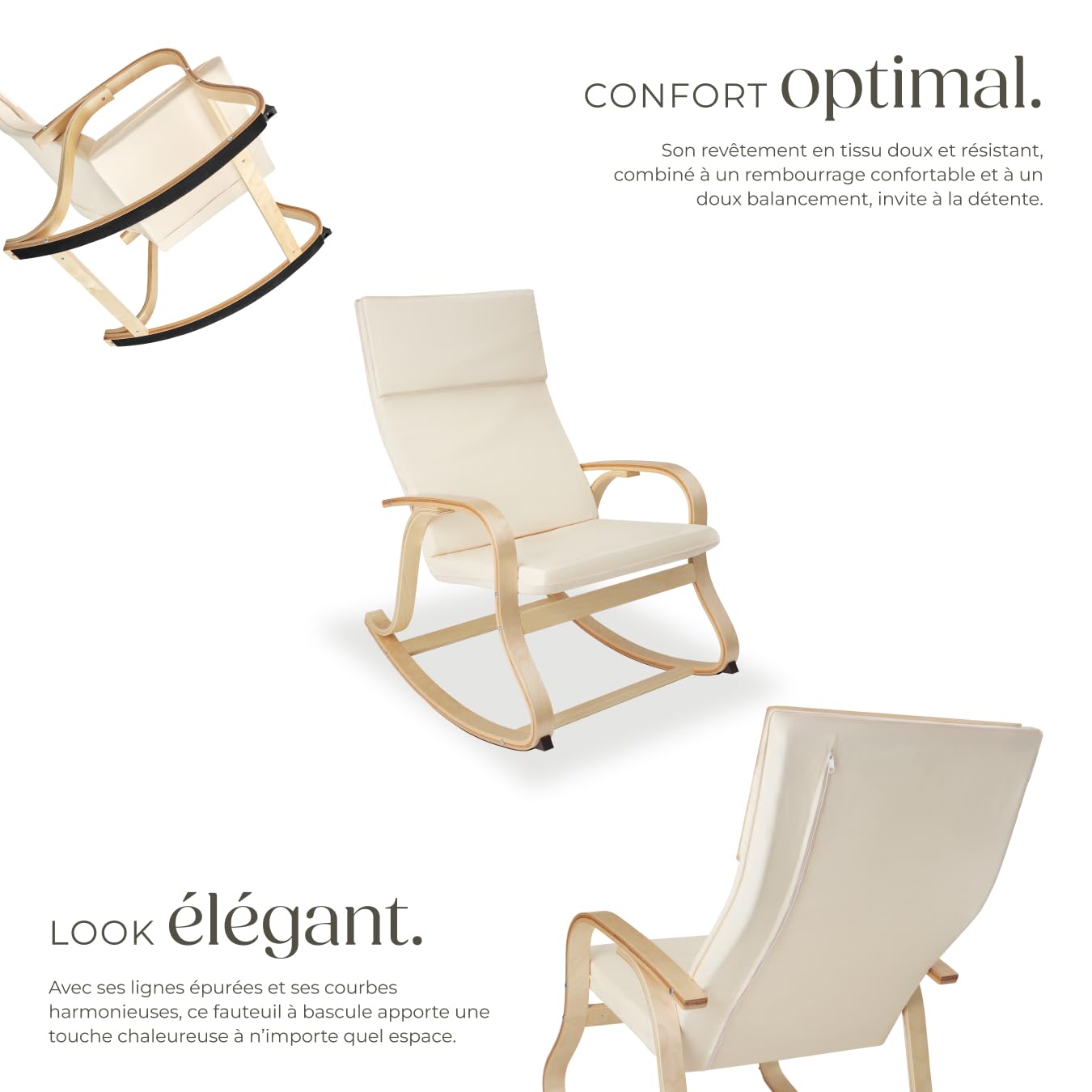 tectake® Fauteuil à Bascule avec Accoudoirs Rocking Chair Fauteuil Relax rembourée Cadre en Bois Fauteuil Salon Veranda, Chaise Ergonomique idéal Détente, Fauteuil Allaitement