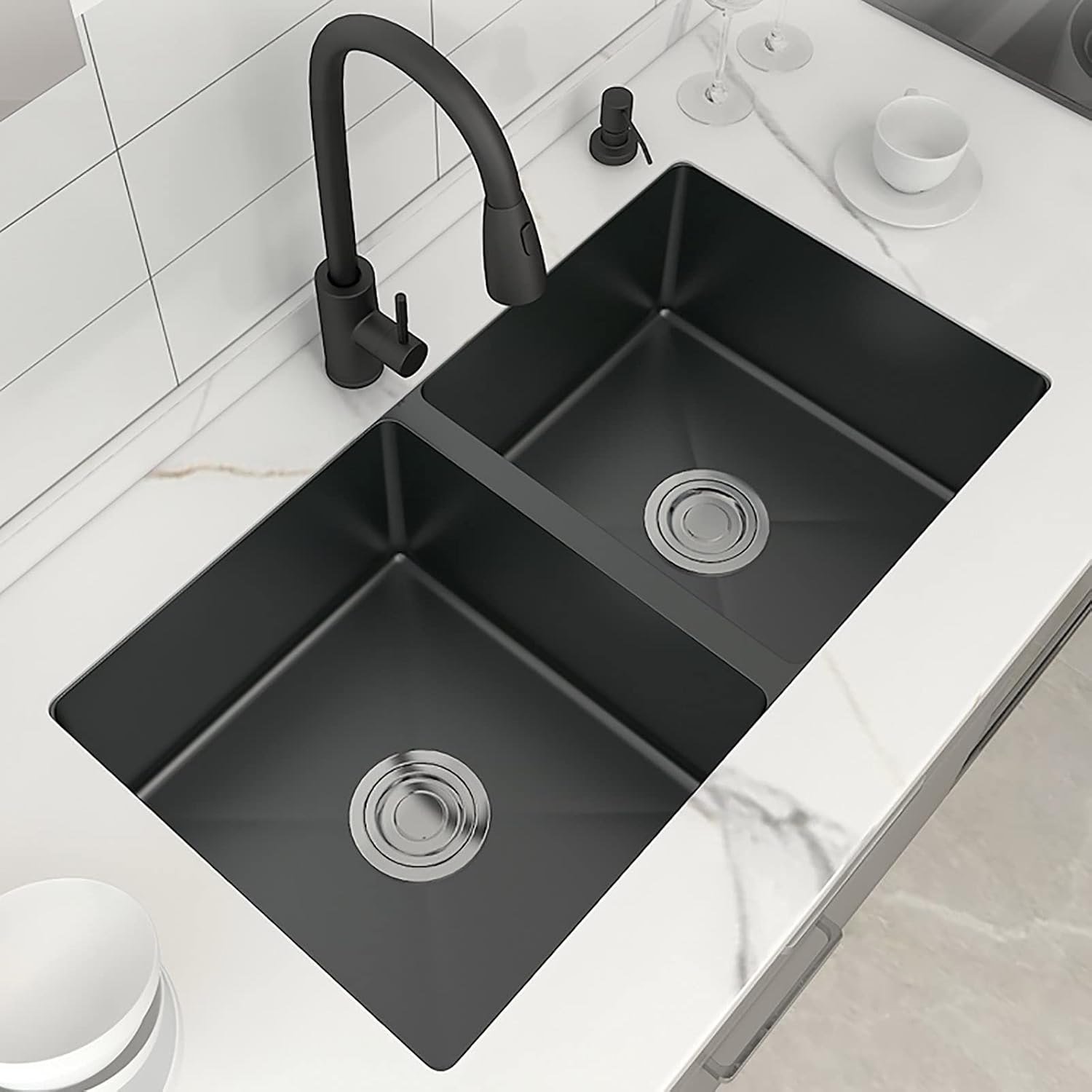 Kitchen Sinks 72×40cm,Home Balcony Mini Bar Sink Double Bowl,Undermount Sink with Reversible Drainer,for Garage,Restaurant,Kitchen, Laundry Room,Outdoor