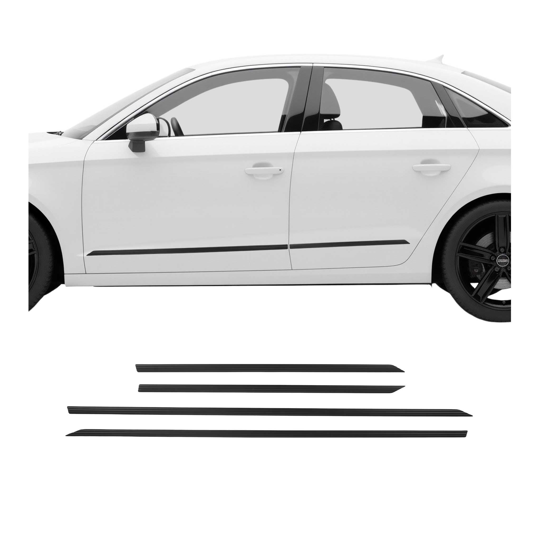 OMAC Lot de 4 baguettes de protection de portières latérales compatibles avec Audi A3 2012-2024 en aluminium noir