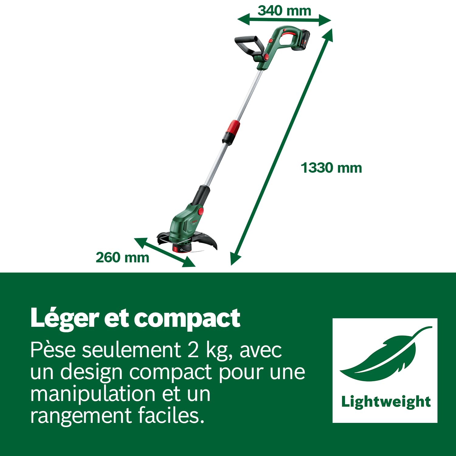 Bosch Sans fil Coupe-bordures UniversalGrassCut 18V-26-500 (pour la tonte de l'herbe et la taille des bordures ; temps de charge : 65 min ; diamètre de coupe : 26 cm ; système 18V ; sans batterie)