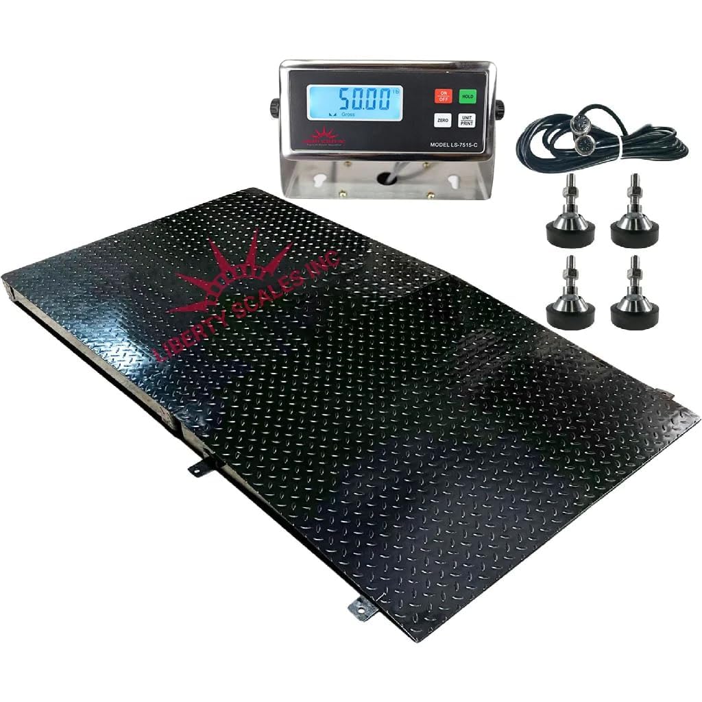 Liberty LS-700-3x3 Heavy Duty Floor Scale with Single Ramp – 36" x 36" Industrial Shipping Scale for Packages – 1000 lb x 0.2 lb Capacity, Carbon Steel Platform with Digital Indicator