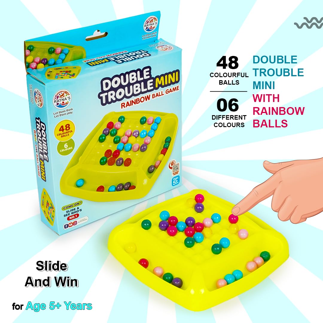 RATNA'S Double Trouble Mini Rainbow Ball Game, 48 Colourful Balls, 6 Colours, Ages 5+, Board Game, Travel & Pocket Game for 2-4 Players - Image 5 thumbnail