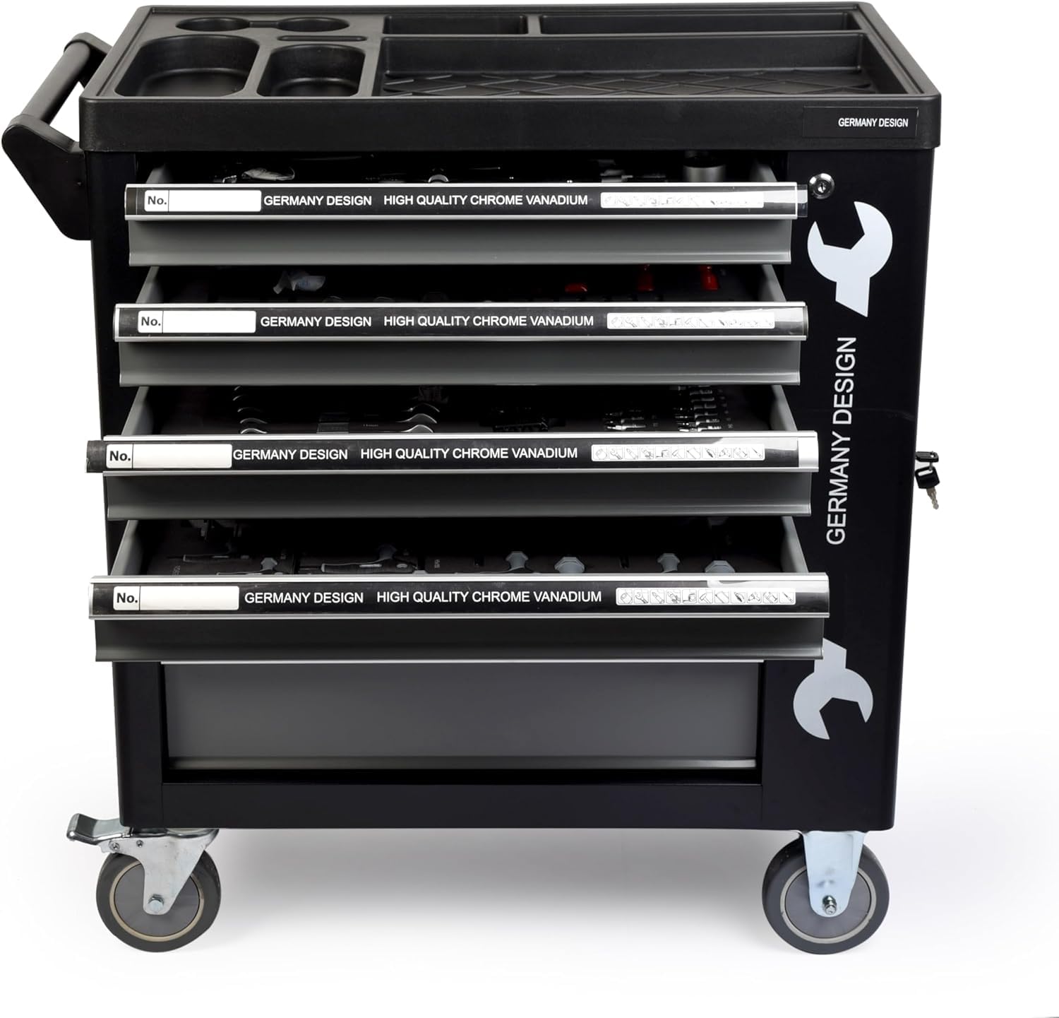 GrecoShop Carrello Attrezzi Portautensili Officina 428 Utensili 6 Cassetti Chiusura a Chiave Organizer Ruote Struttura Rinforzata Carbon Look