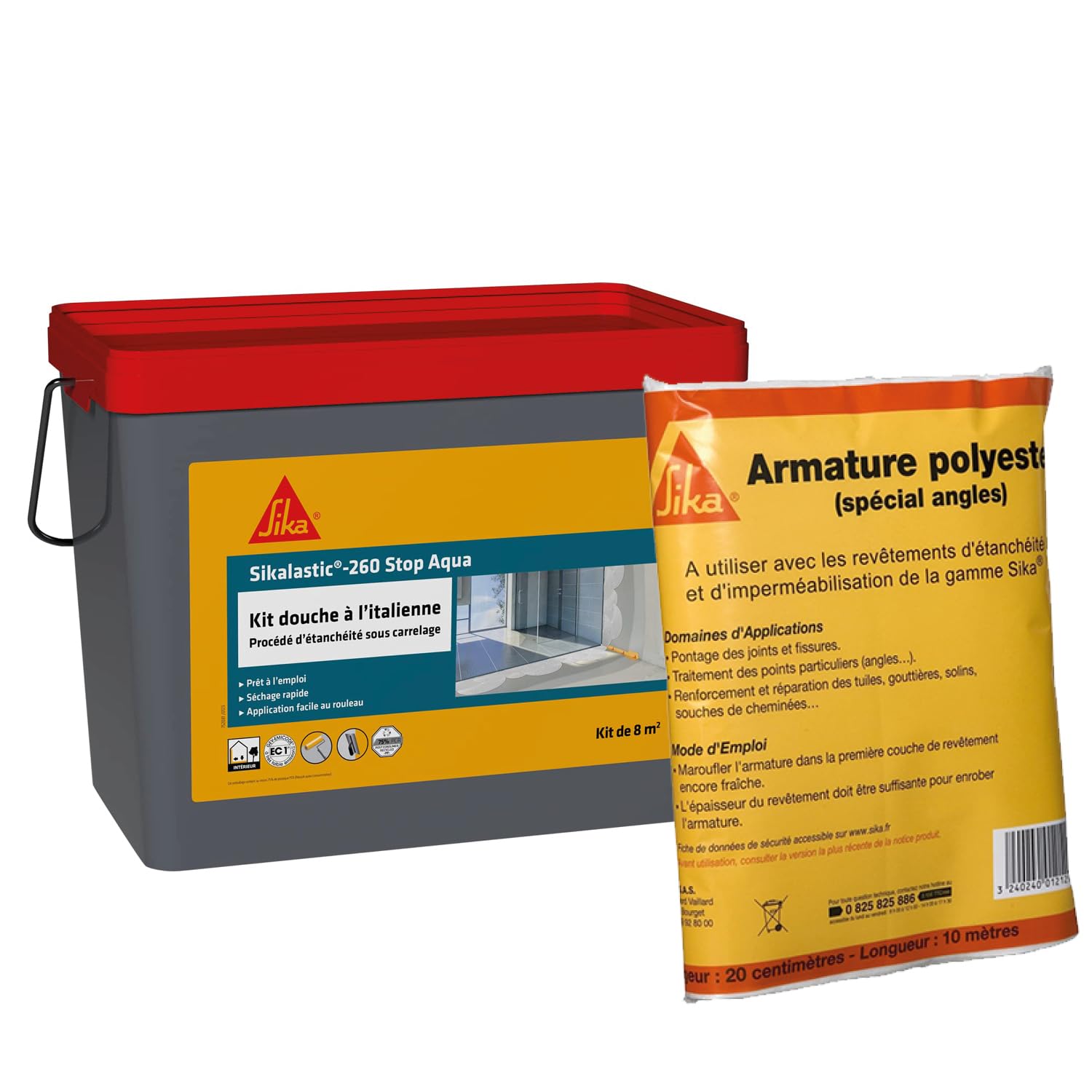 Kit d'étanchéité sous carrelage SIKA 8m² avec bande armature de 10m